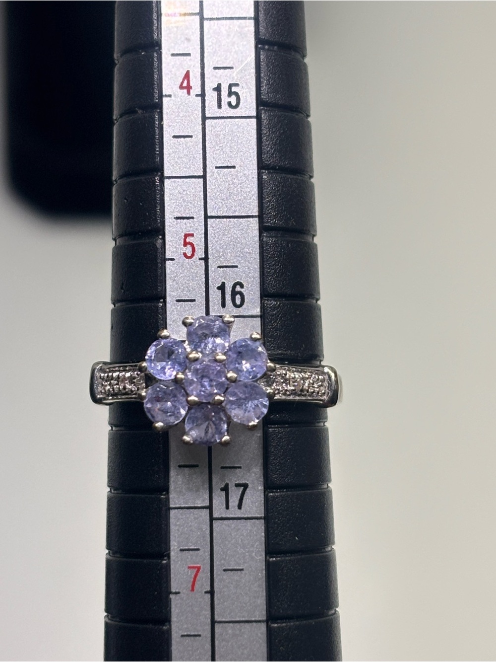 10K White Gold Tanzanite Flower Ring, size 6